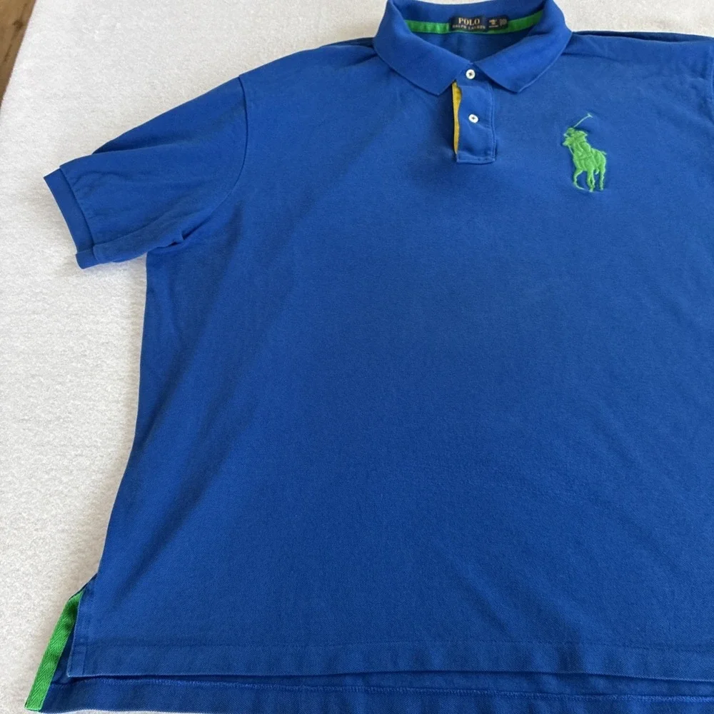 Polo Ralph Lauren Polo Blue Shirt Men's Big 3X 3XB Big Green Pony #3 Preppy